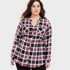 Torrid Size 2 Emma Plaid Long Sleeve Hi Lo Babydoll Top